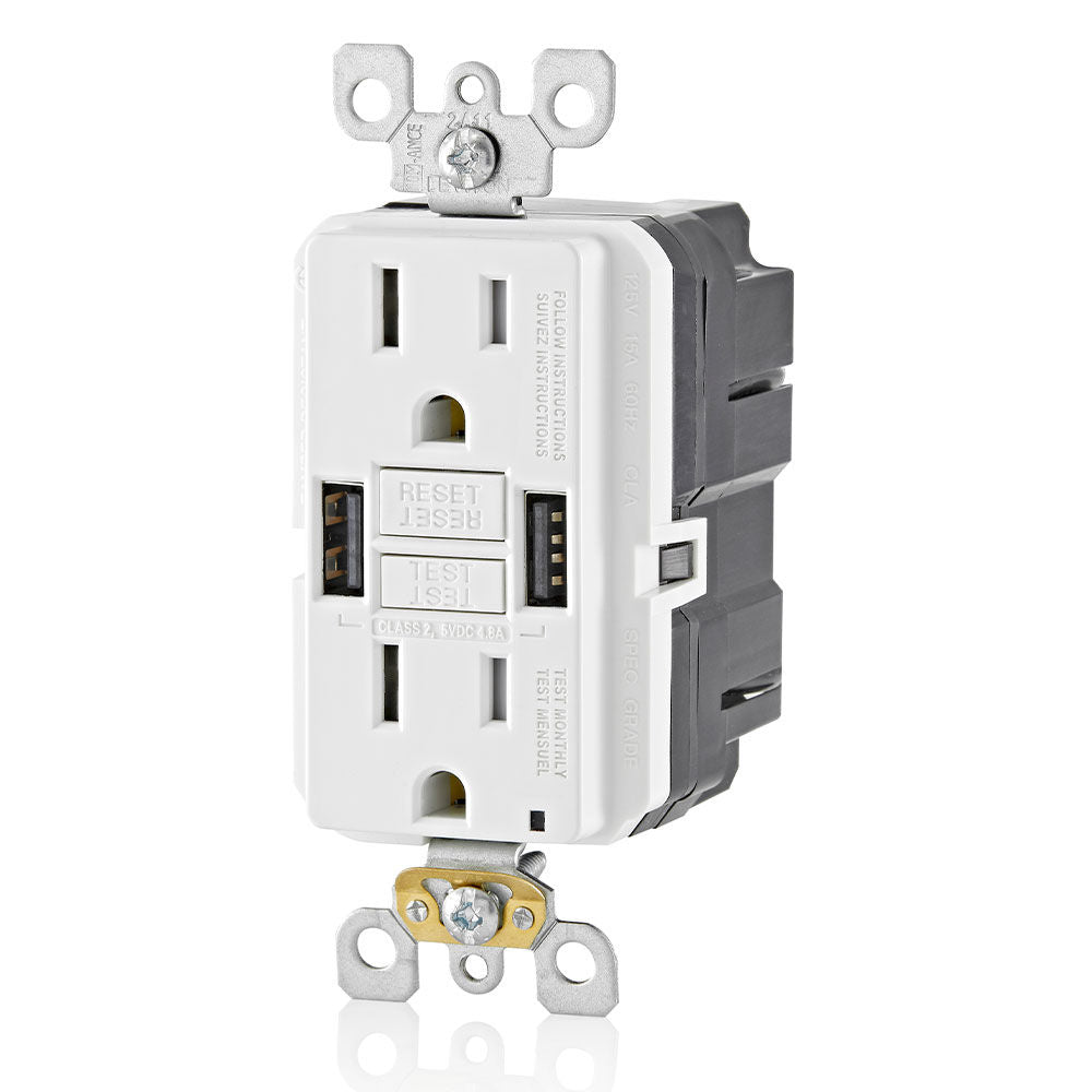 GUSB1-W 2X Outlet Usb A 125V 15A White