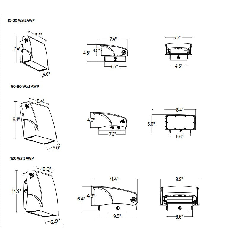 Halco AWP-3-WS-CS-U-PC LED wall pack, dimension drawing