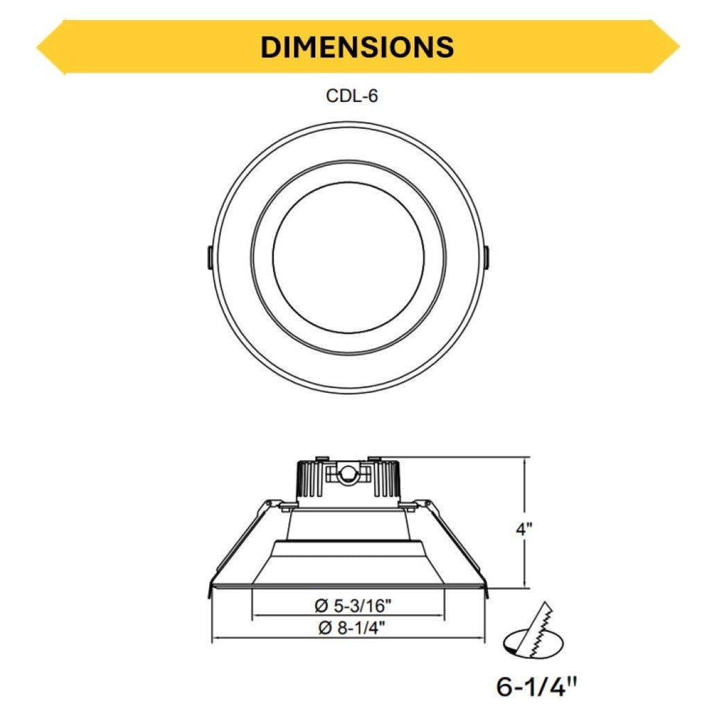 Halco CDL6-WS-CS-U LED downlight, dimension drawing