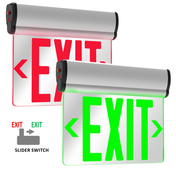 EMG-EDG-AL-RG Edge Lit Exit Alum Red/green