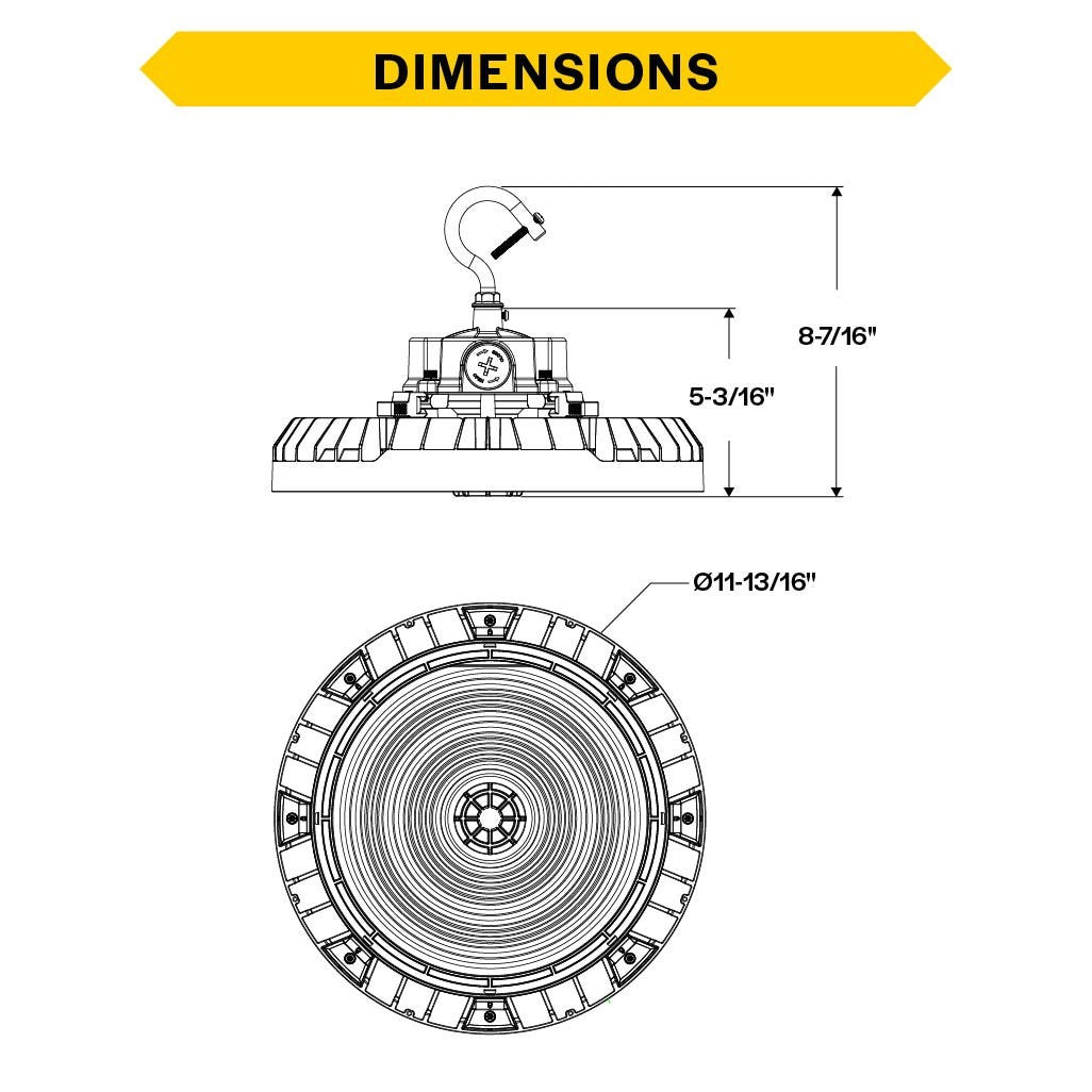 Halco HRHB-1-LS-CS-U-BL LED high bay, dimension drawing
