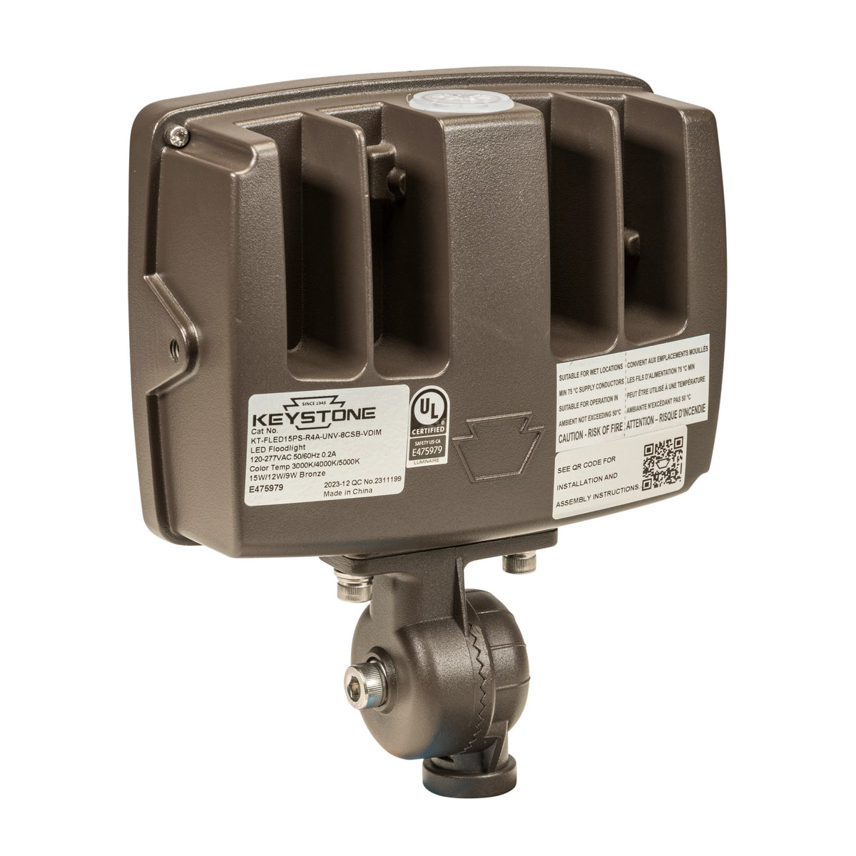 Keystone KTFLED15PSR4AUNV8CSB LED flood light, dimension drawing