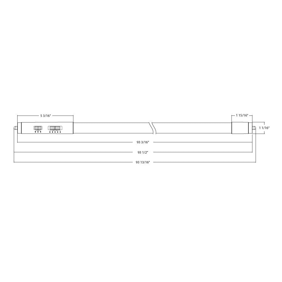 RAB Lighting T8-96G-DE-BYP Tube Lamp, dimension drawing